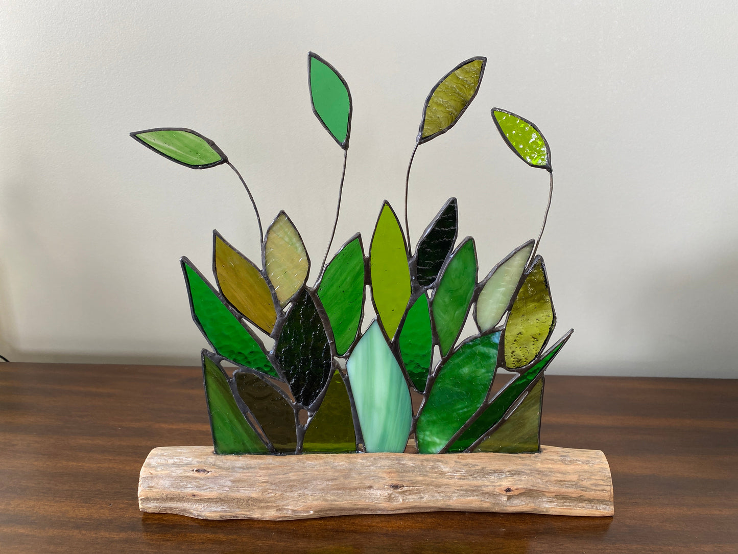 Stained Glass Falling Leaves Panel Inlaid on Driftwood Base -  available in a variety of colours to choose from