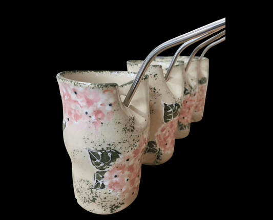 Straw Cup - Pink Hydrangea Motif