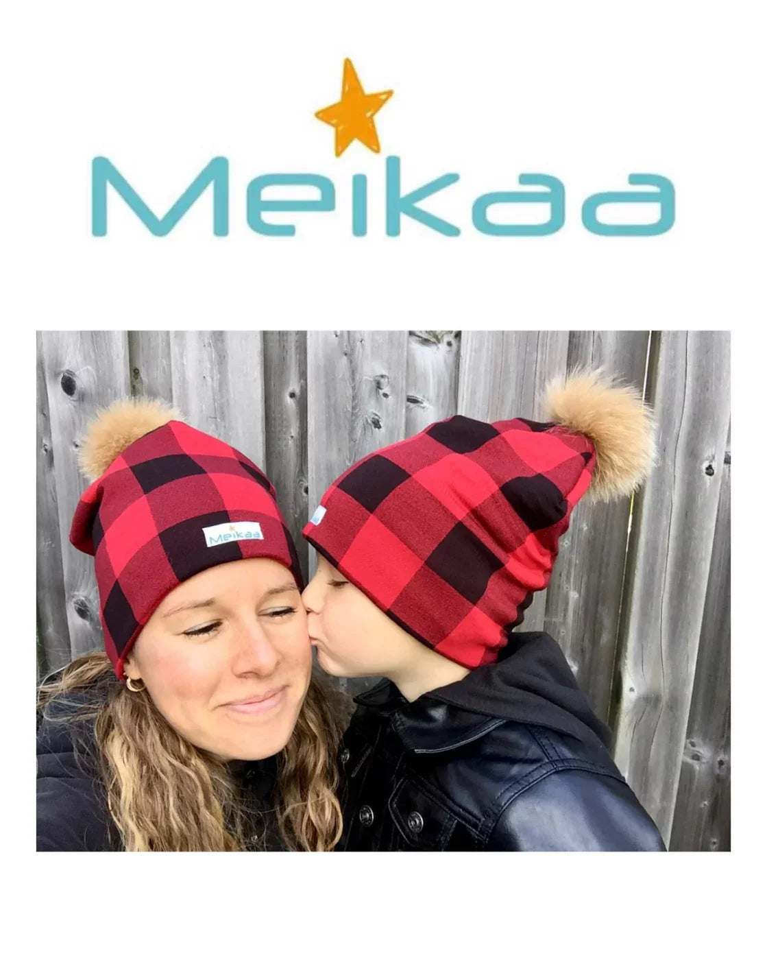 Winter Bamboo Plaid Hat with Recycle Fur Pompom