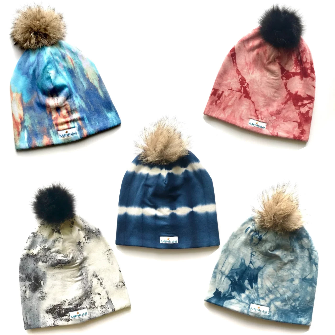 Winter Tie Dye Hat with Recycle Fur Pompom