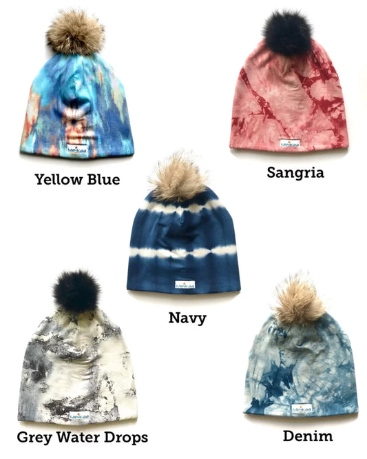 Winter Tie Dye Hat with Recycle Fur Pompom