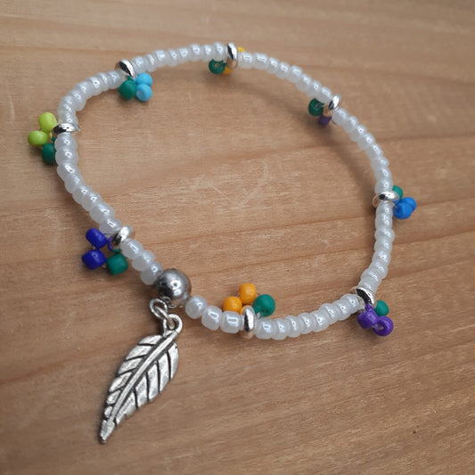 A “Tutti-Frutti” Stretch Bracelet White Seed Beads with Little Fruity Accents of Colourful Beads