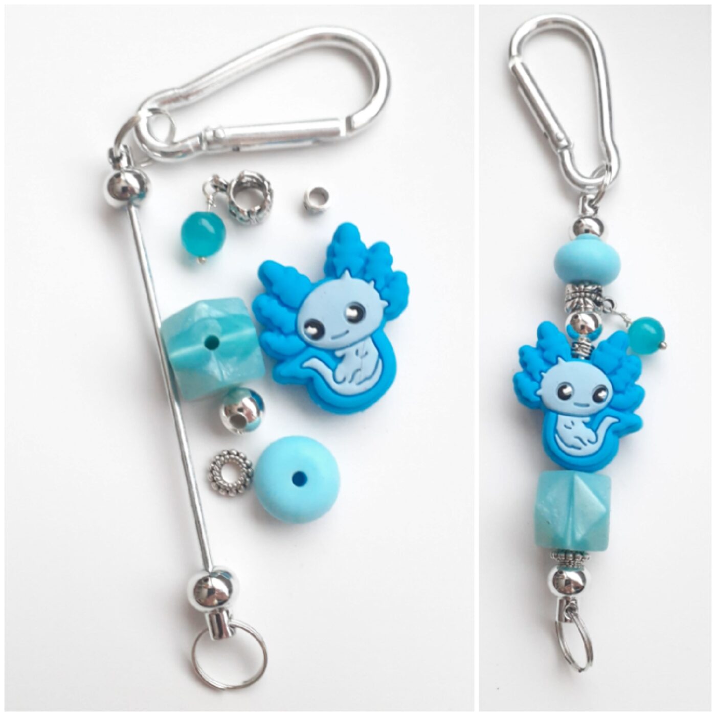 Aqua AXOLOTL Silicone Bead Charm Keychain Kit DIY