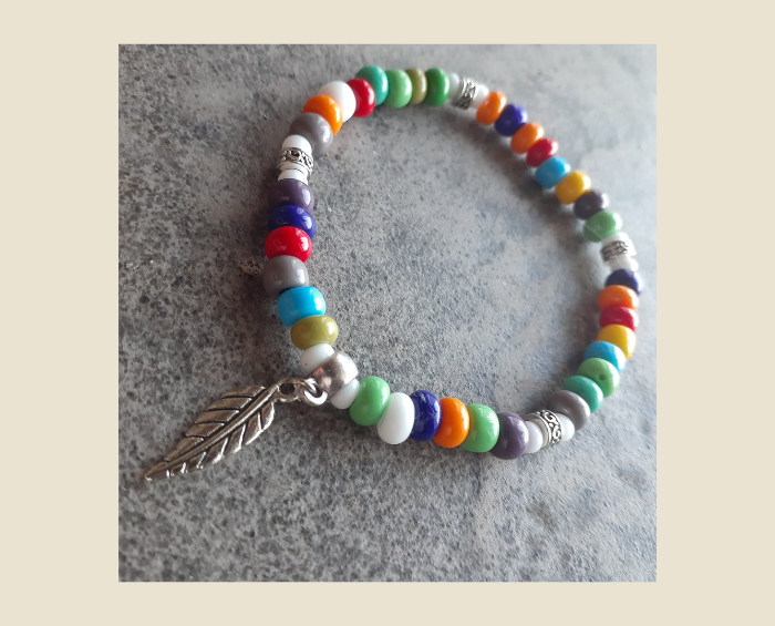 Candy-Licious Vibrantly Coloured Stretch Style Bracelet with 3D Tiny Detailed Silver Leaf Charm