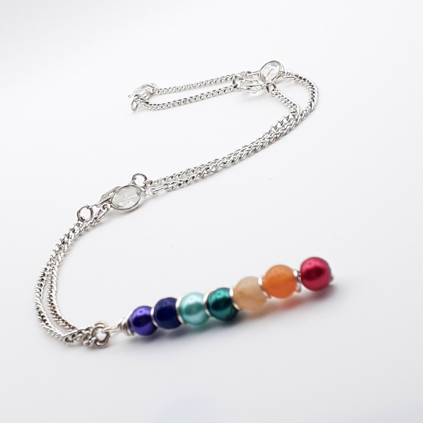 Chakra Colourful Pearl Bead Pendant Chain Necklace 17 inch silver non-tarnish