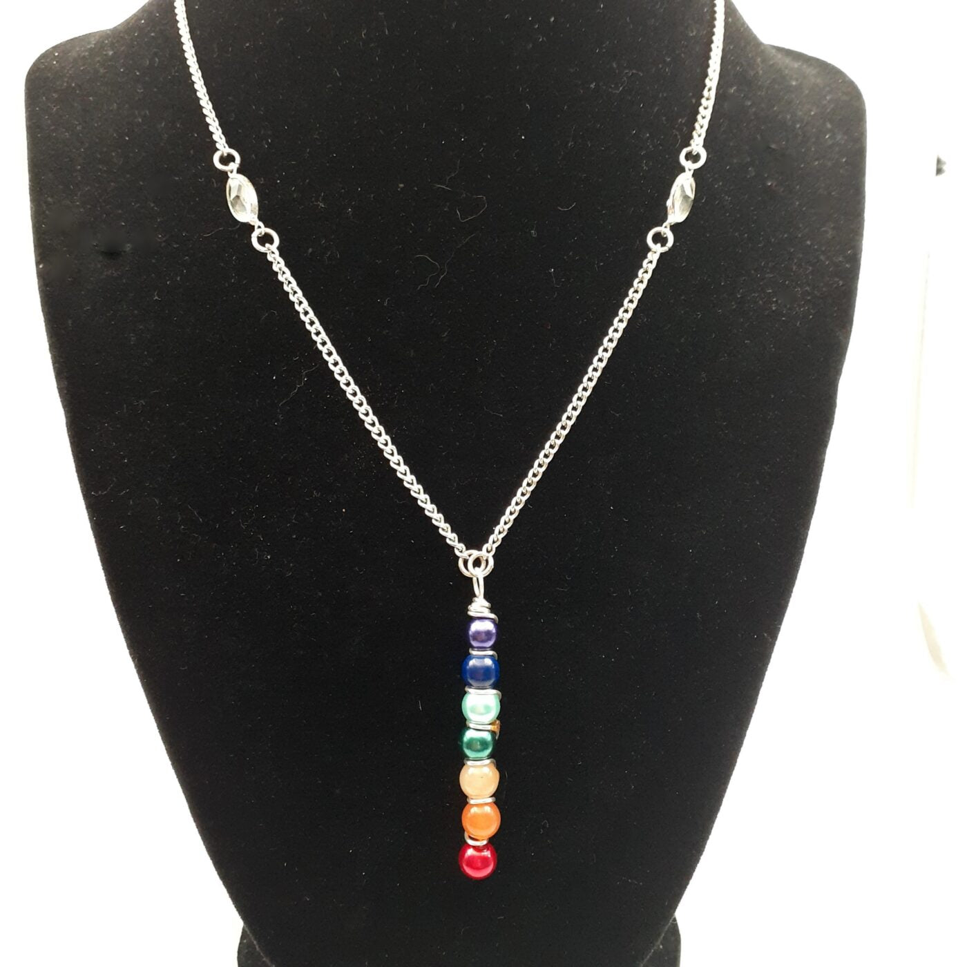 Chakra Colourful Pearl Bead Pendant Chain Necklace 17 inch silver non-tarnish