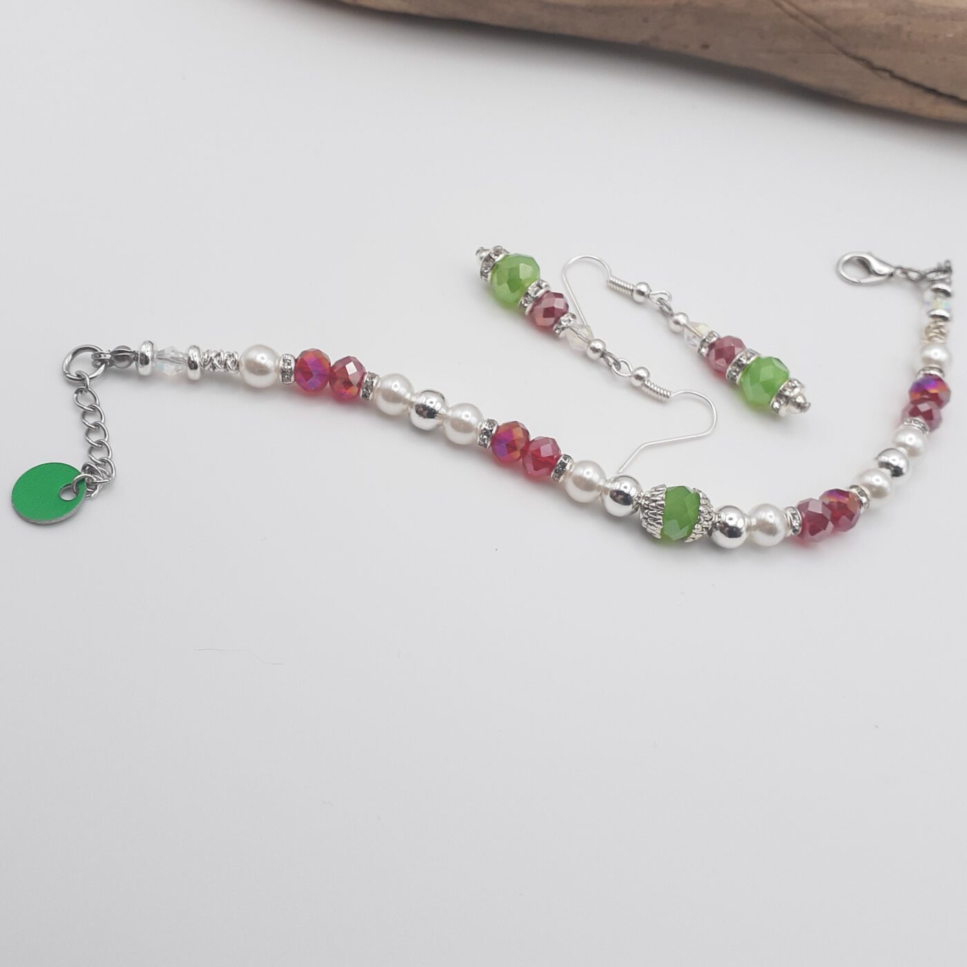 Christmas Colours Crystal Beaded Bracelet and Earrings set