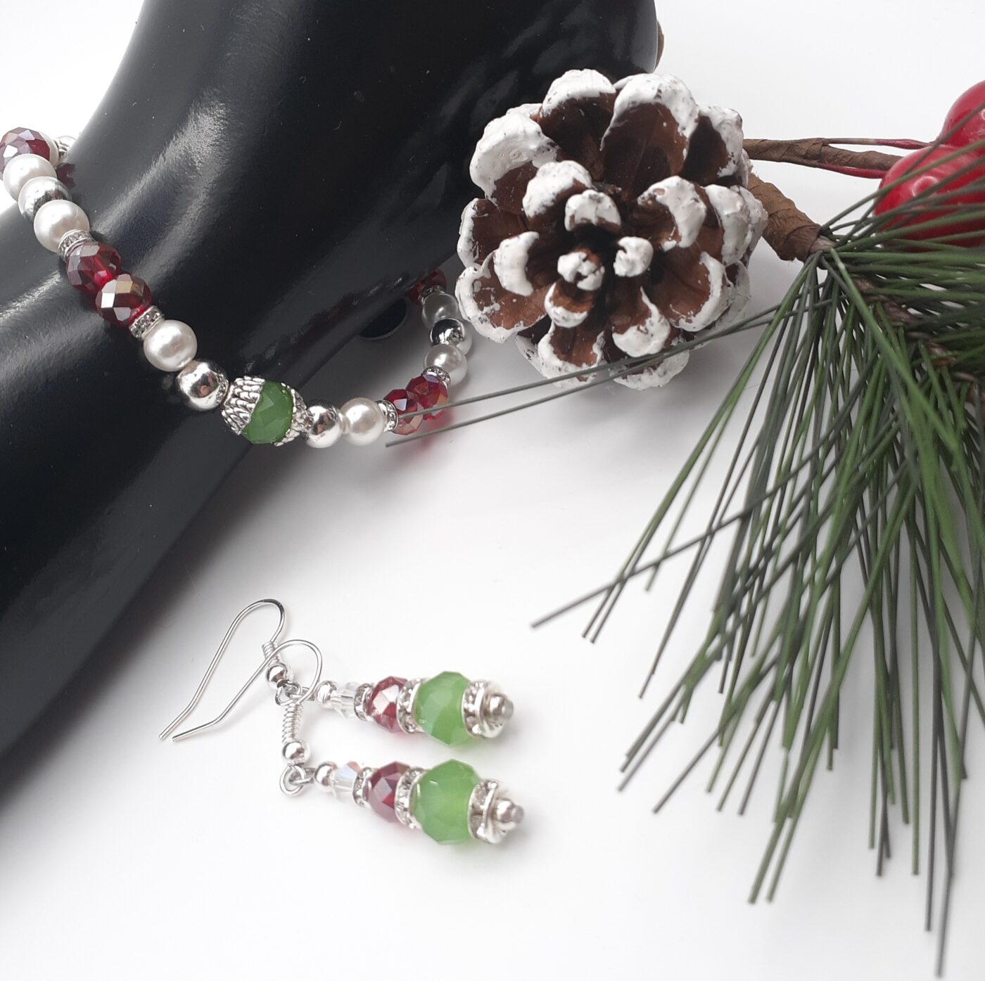 Christmas Colours Crystal Beaded Bracelet and Earrings set