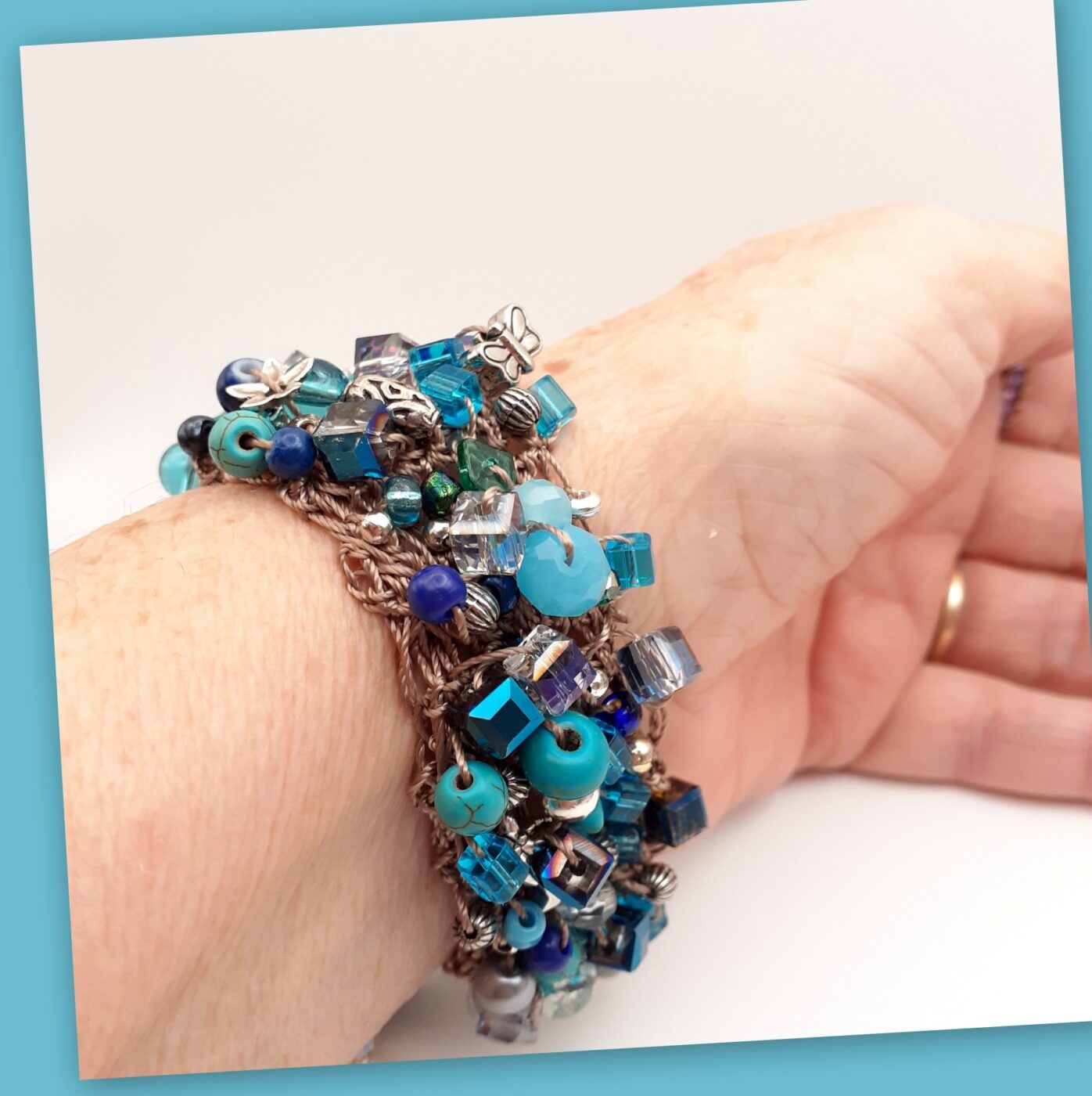 Crochet Bead Soup Blue Beaded Cuff Bracelet