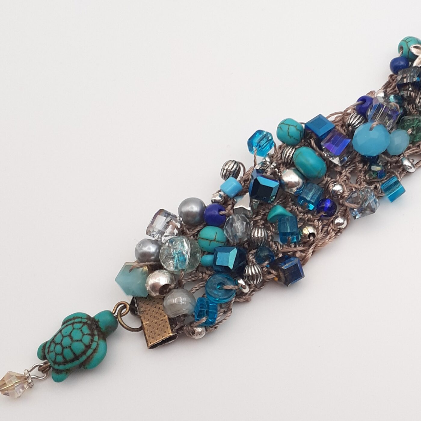 Crochet Bead Soup Blue Beaded Cuff Bracelet