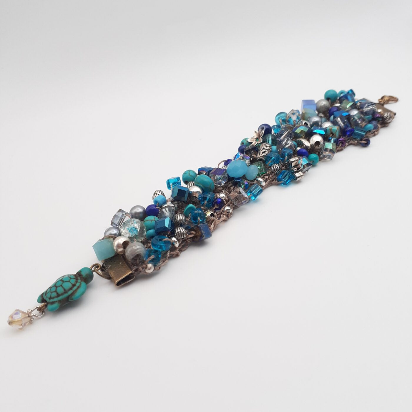 Crochet Bead Soup Blue Beaded Cuff Bracelet