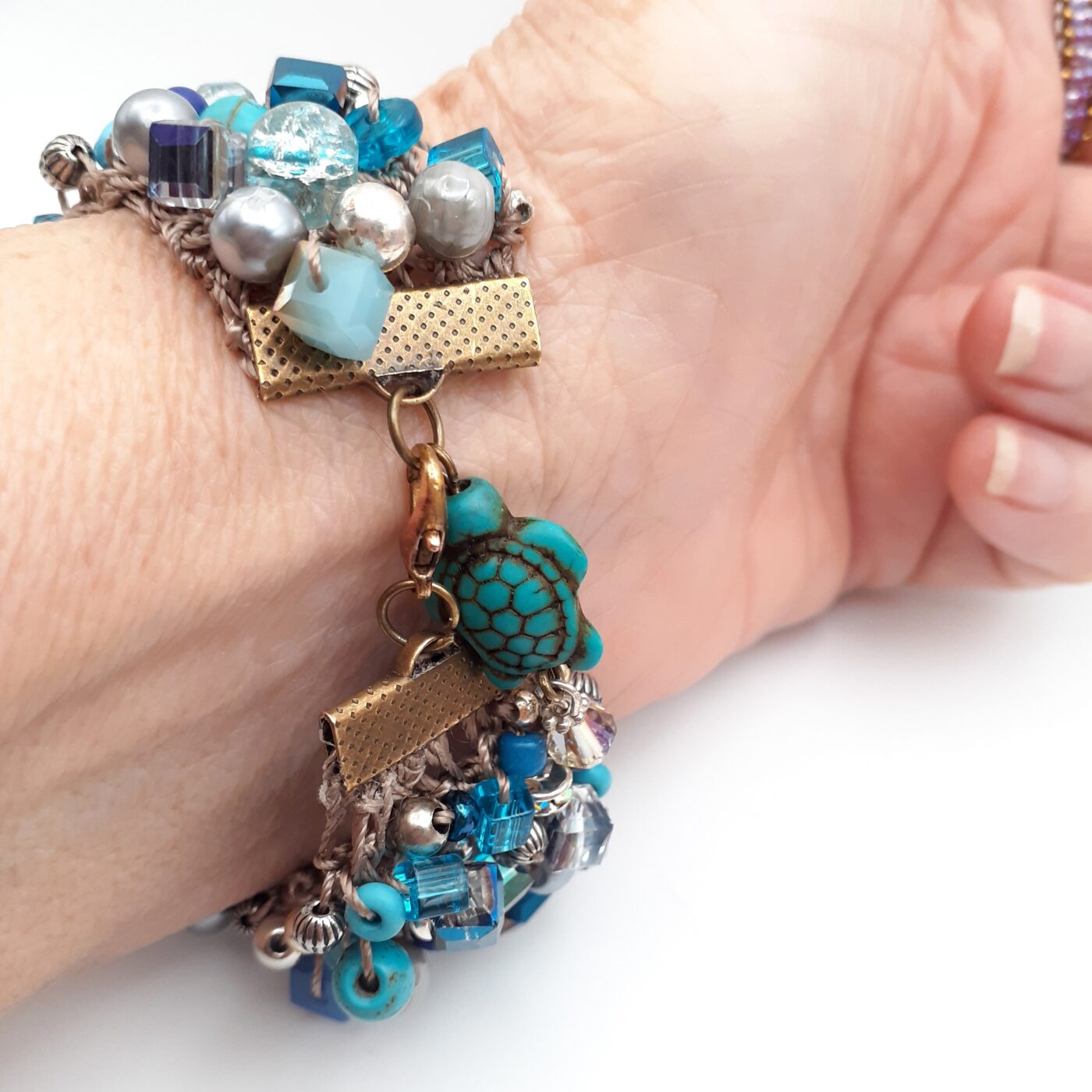 Crochet Bead Soup Blue Beaded Cuff Bracelet