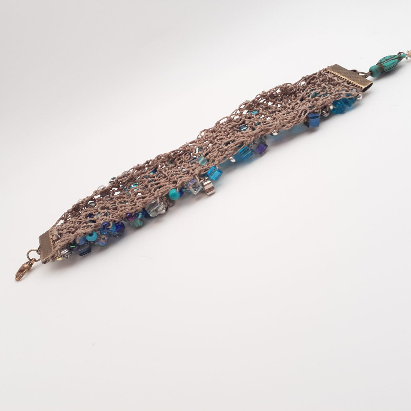 Crochet Bead Soup Blue Beaded Cuff Bracelet