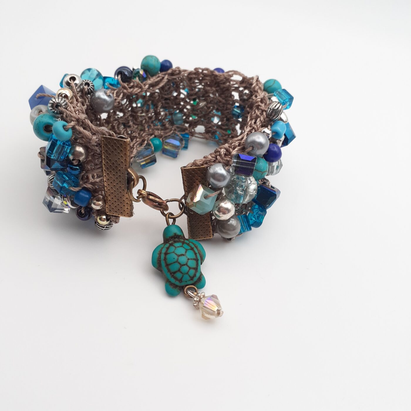 Crochet Bead Soup Blue Beaded Cuff Bracelet