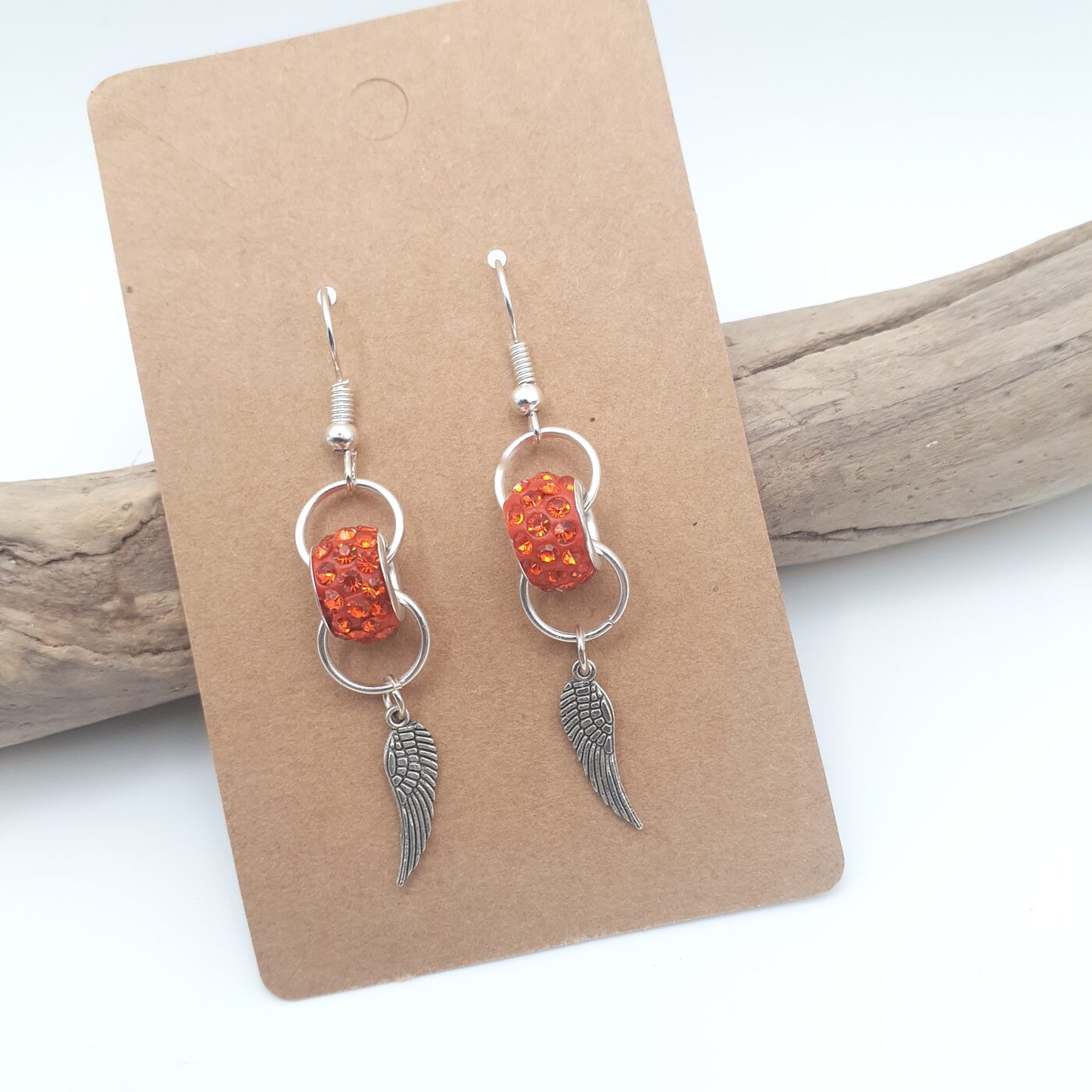 Fun Fiery Orange Red Crystal Rhinestone Encrusted Bead Earrings
