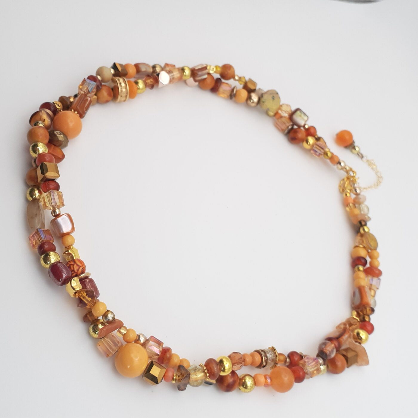 Gold tones twisted 2 stands bead soup necklace and bracelet jewellery set