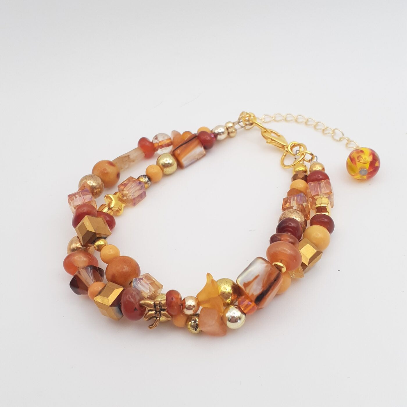 Gold tones twisted 2 stands bead soup necklace and bracelet jewellery set