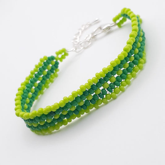 Green Handwoven Seed Bead Adjustable Bracelet