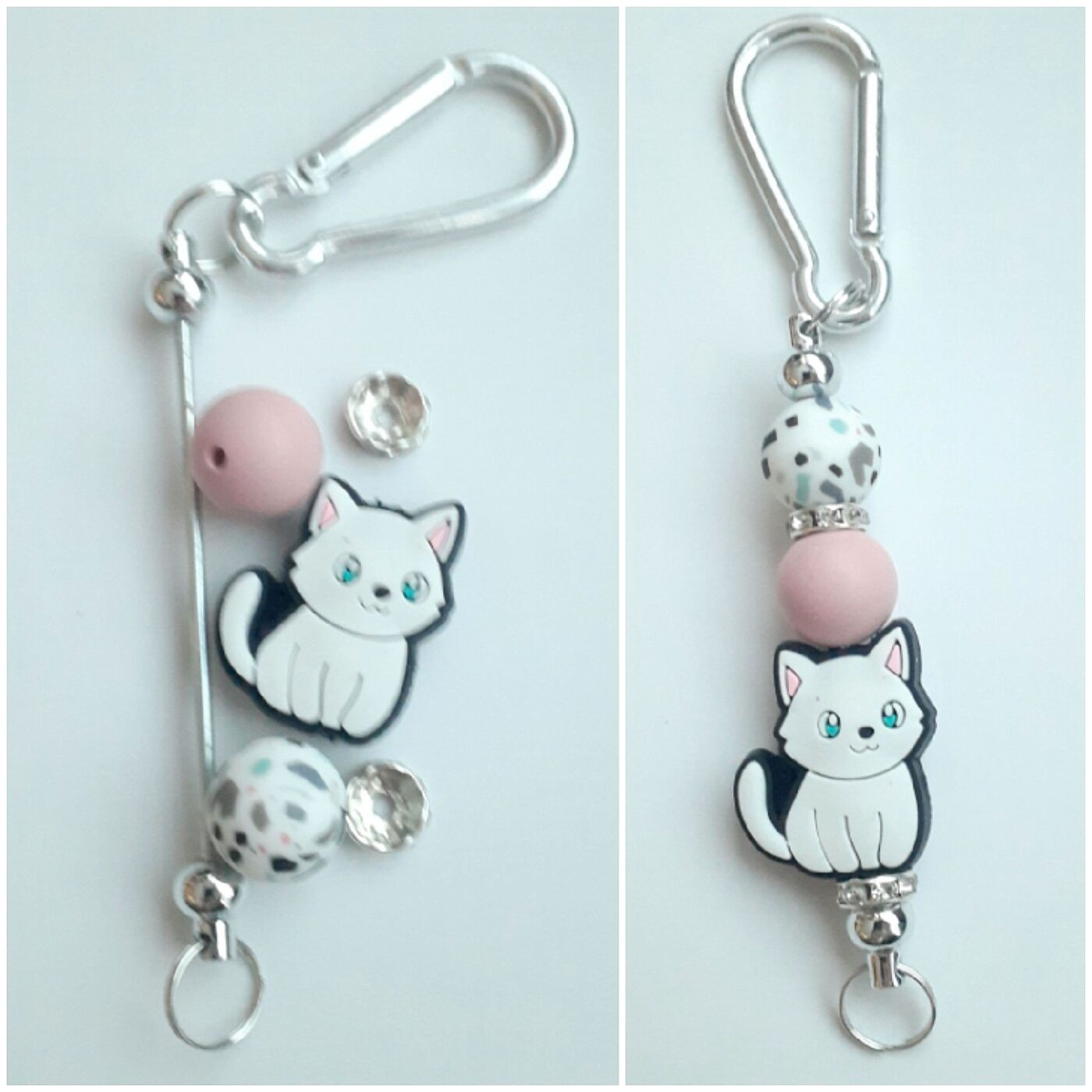 Kitten Face Silicone Bead Charm Keychain Kit DIY
