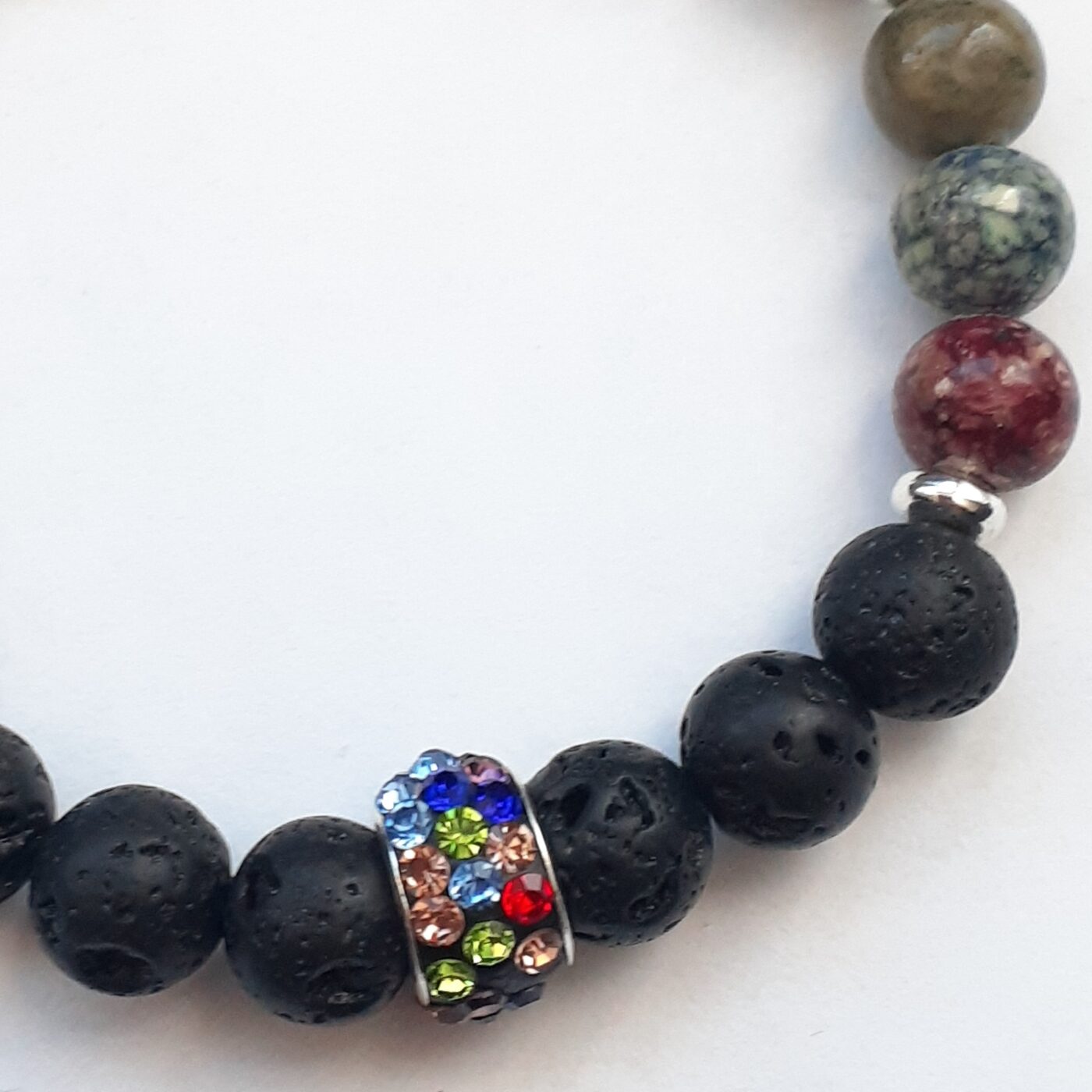 Lava Bead Stretch Bracelet with Bling Bling Colourful Rhinestone Encrusted Focal Bead