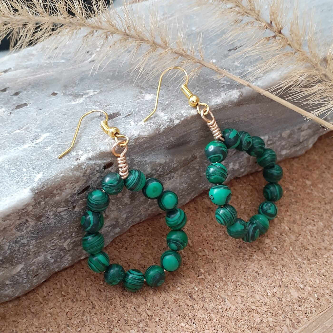 Malachite Gemstone Hoop Earrings