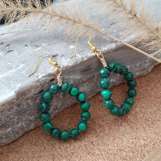 Malachite Gemstone Hoop Earrings