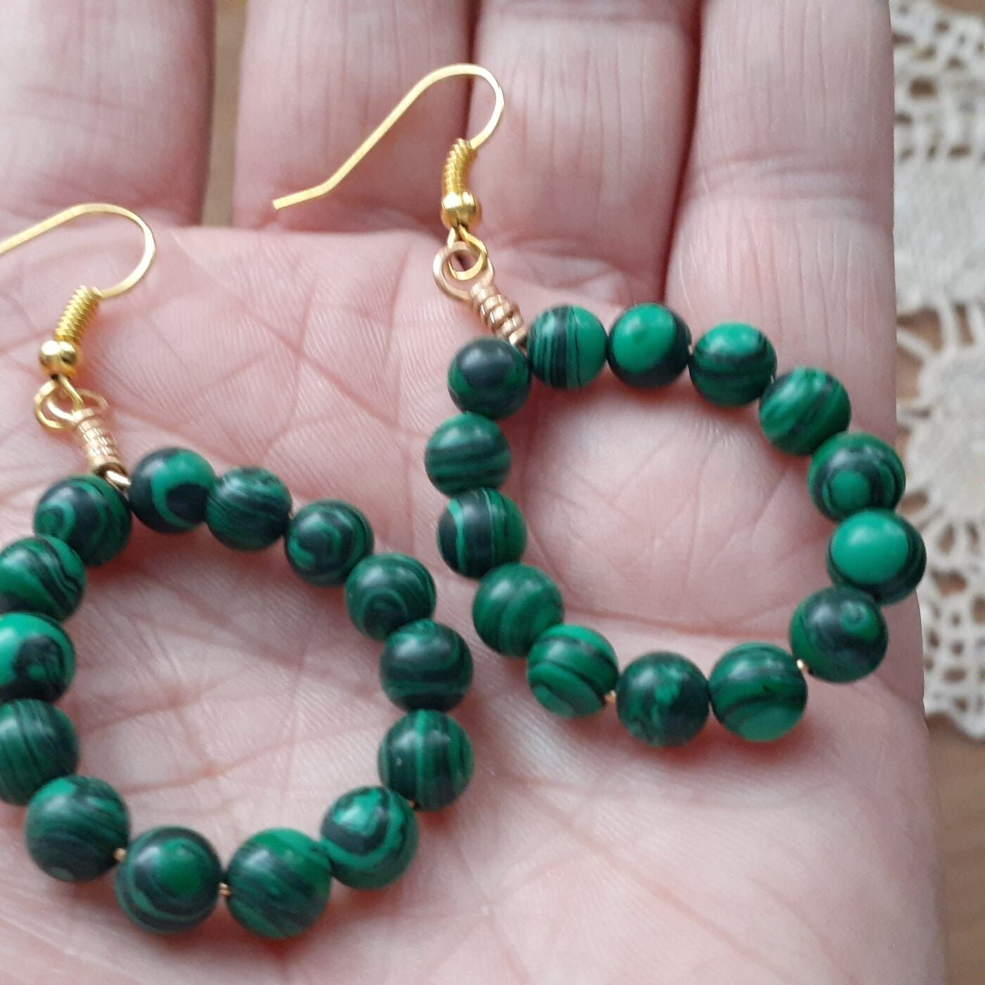 Malachite Gemstone Hoop Earrings