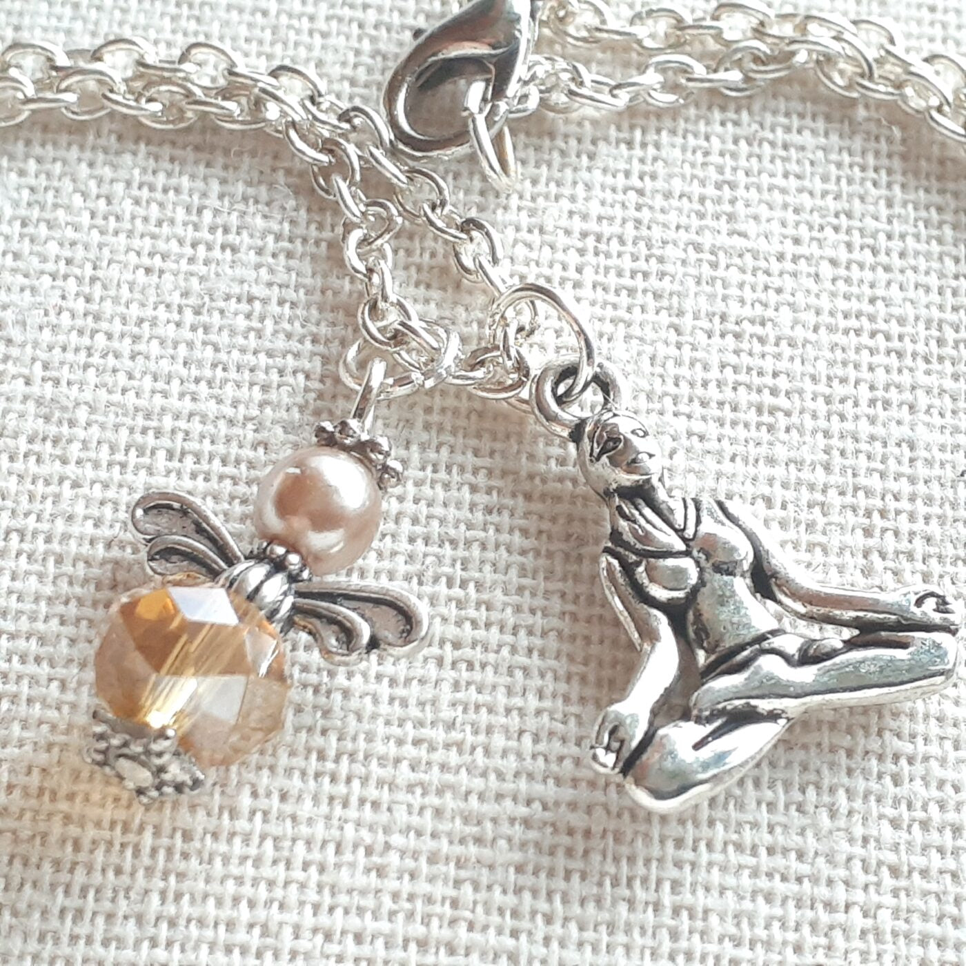 Namaste Guardian Angel Charm on Sterling Silver Chain with a Tibetan Silver 3D Yoga Charm
