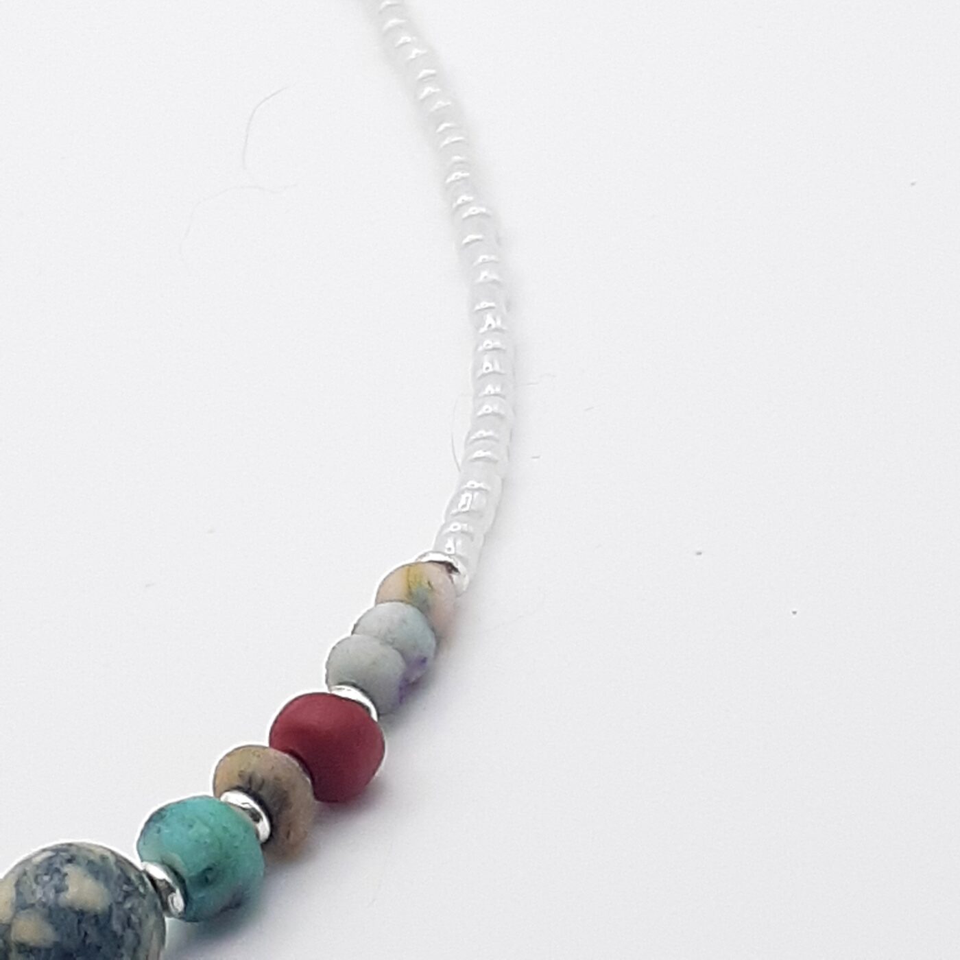 Olive Green Focal Bead with Colourful Stone Beads and Pearly White Seed Beads Necklace