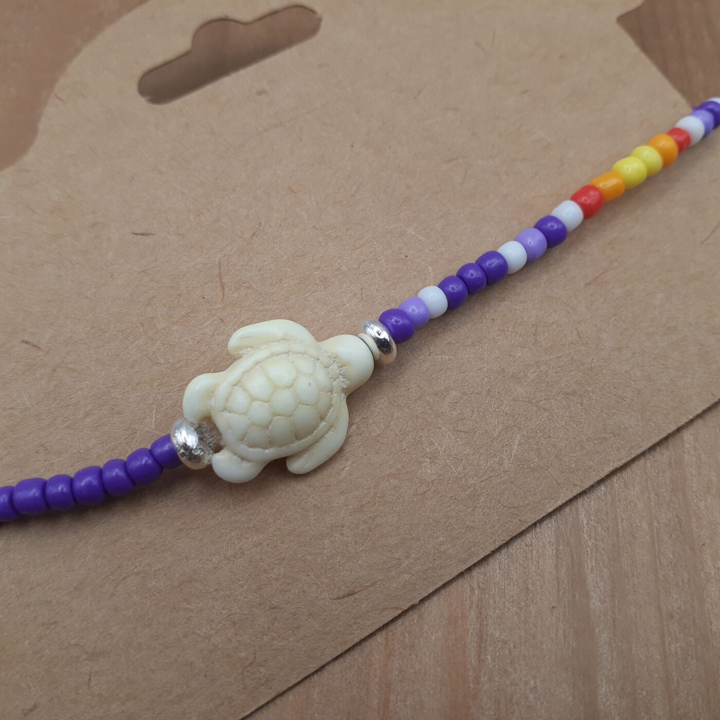 Purple Passion Stretch Colourful Seed Bead Bracelet with Seaturtle Stone Charm and Bands of Vibrant Colours