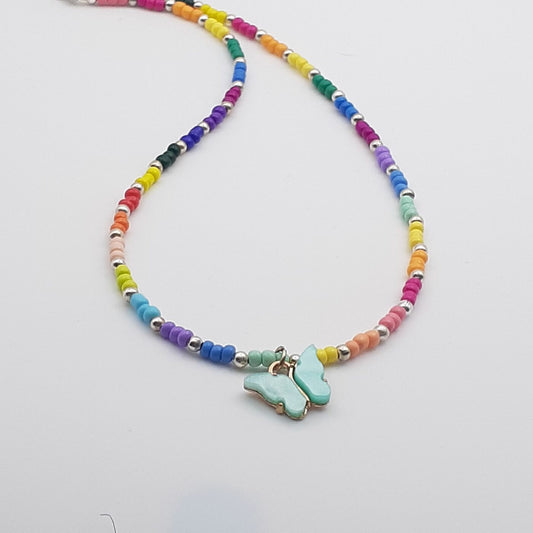 Rainbows and Butterflies Bright Colourful Short and Sassy Necklace