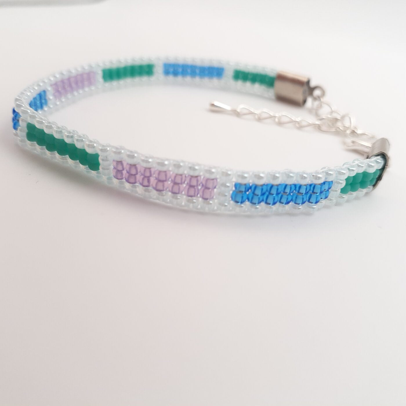 Rectangle Southwest Style Turquoise Blue and Lilac Purple Thin Miyuki Glass Seed Bead Bracelet