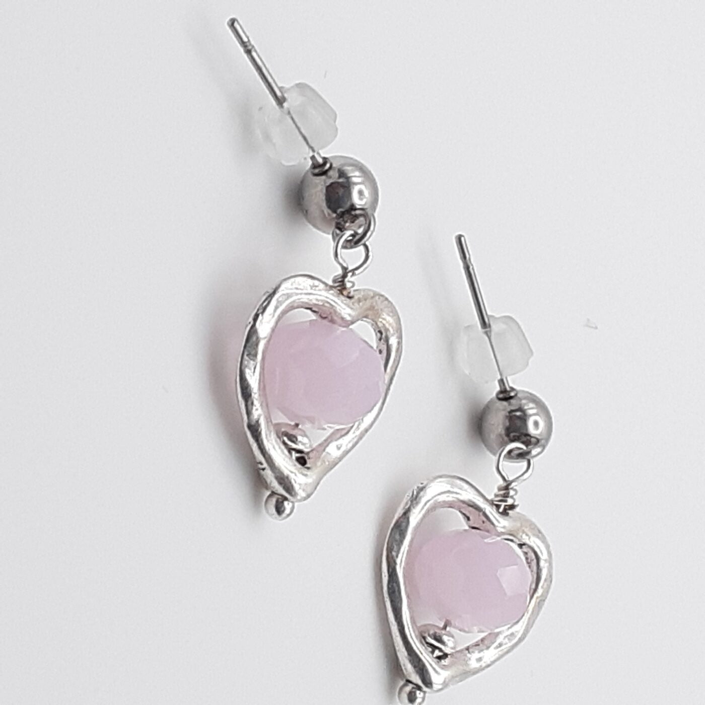 Rose Quartz Faceted Crystal Bead Heart-Shaped Post Earrings