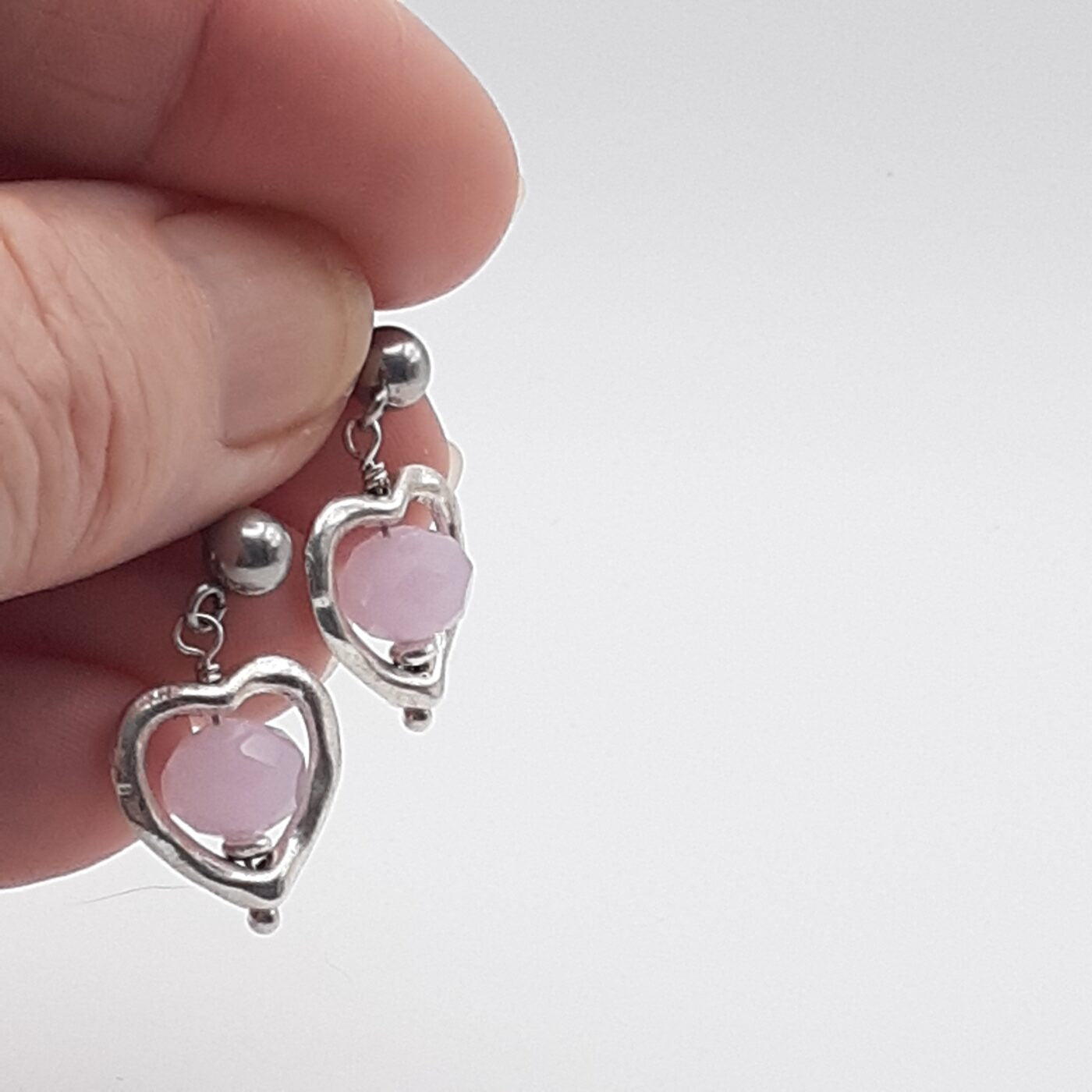 Rose Quartz Faceted Crystal Bead Heart-Shaped Post Earrings