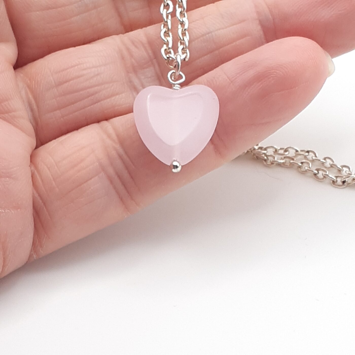 Rose Quartz Heart-shaped Pendant Sterling Silver Chain Necklace