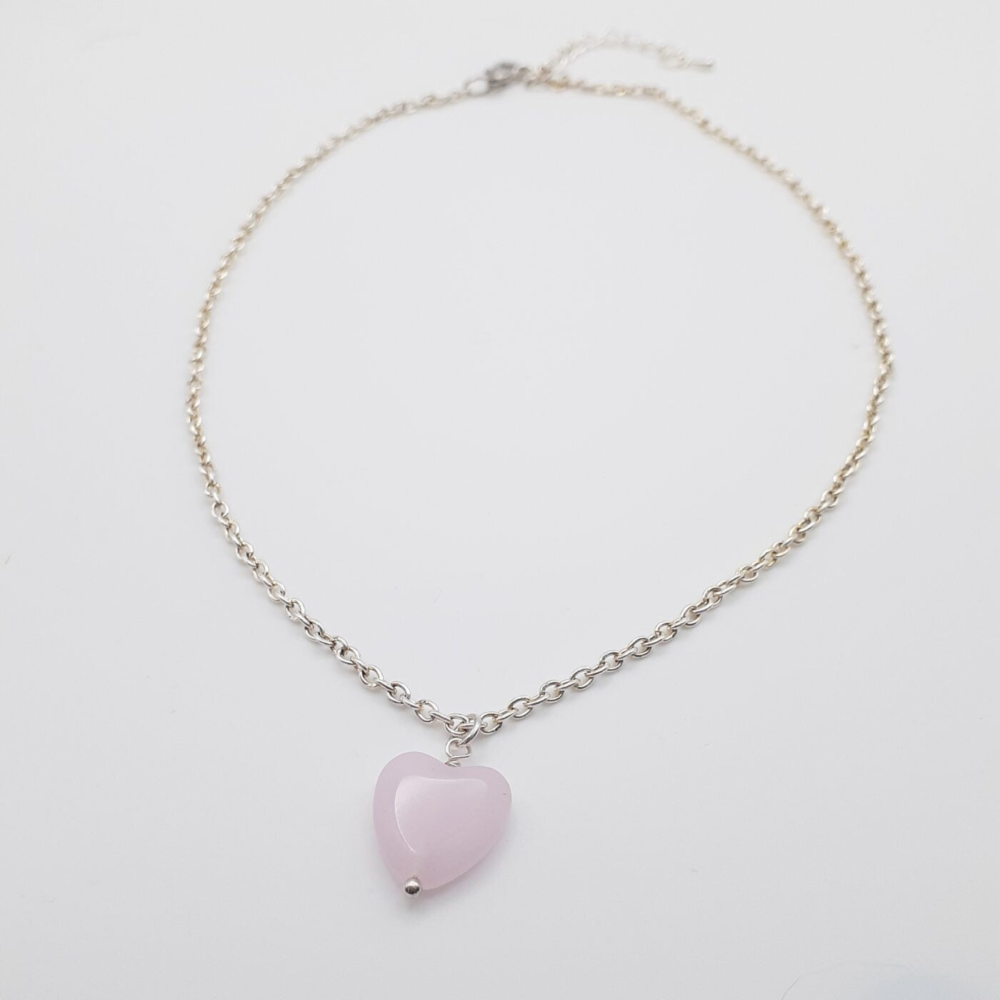 Rose Quartz Heart-shaped Pendant Sterling Silver Chain Necklace