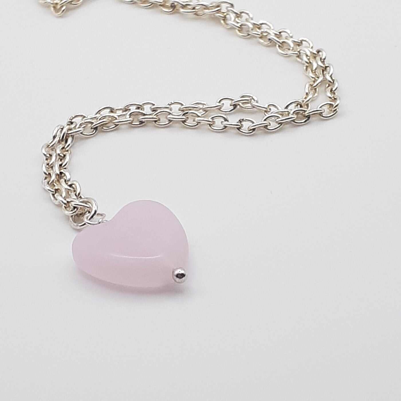 Rose Quartz Heart-shaped Pendant Sterling Silver Chain Necklace