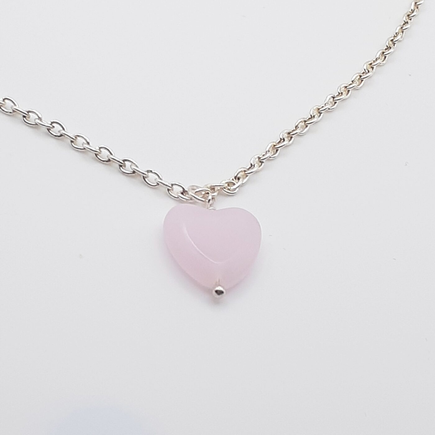 Rose Quartz Heart-shaped Pendant Sterling Silver Chain Necklace
