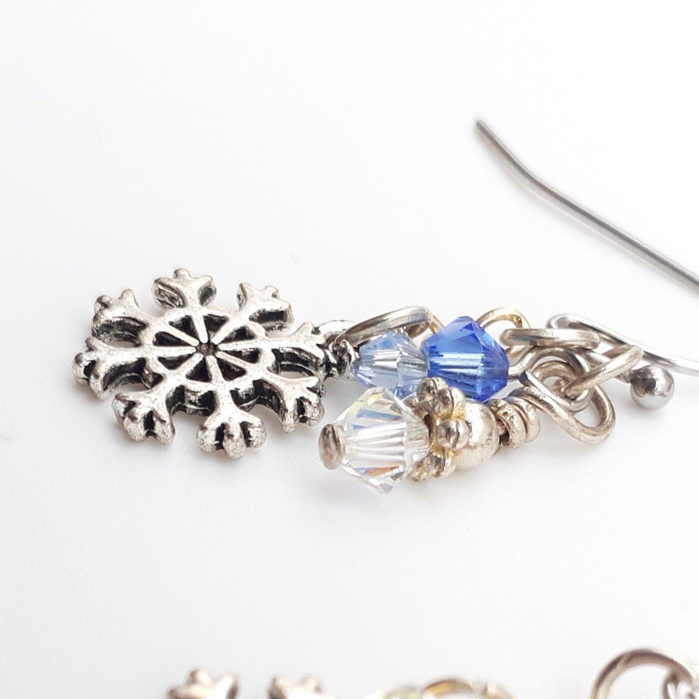 Silver Snowflake Charm Dangle Earrings with Icy Blue and Clear Swarovski Sparkling Crystals