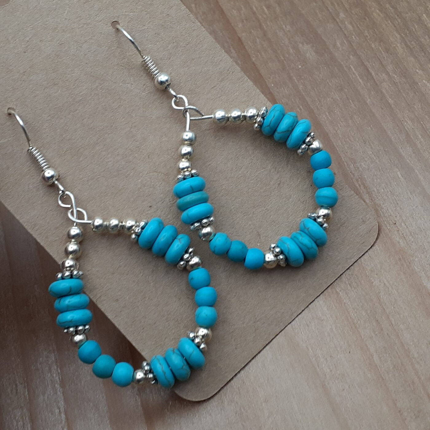 Simple Elegance Earrings Blue Dyed Turquoise Howlite Beads and Silver Spacer Beaded Hoops