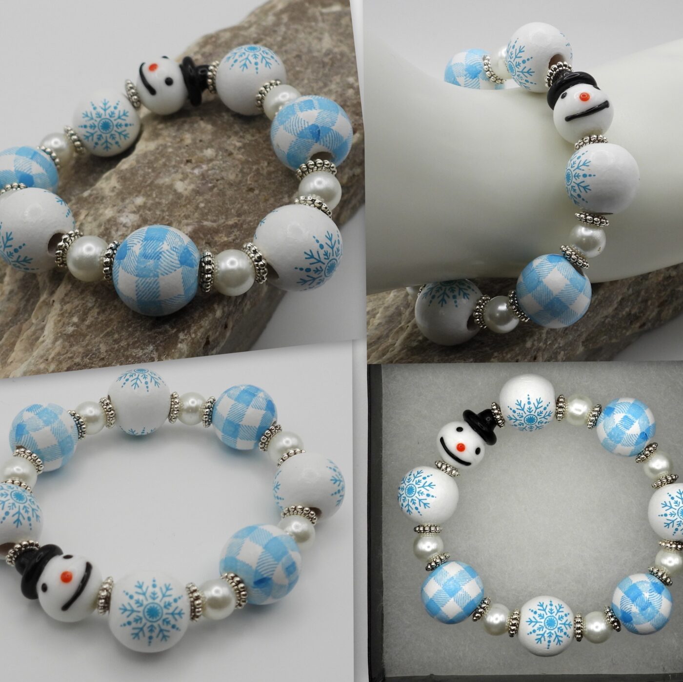 Snowman Snowflake Beaded Stretch Bracelet