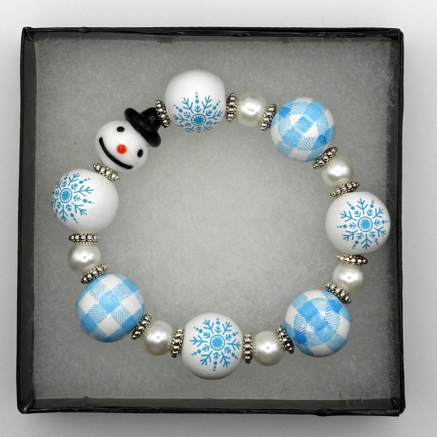 Snowman Snowflake Beaded Stretch Bracelet