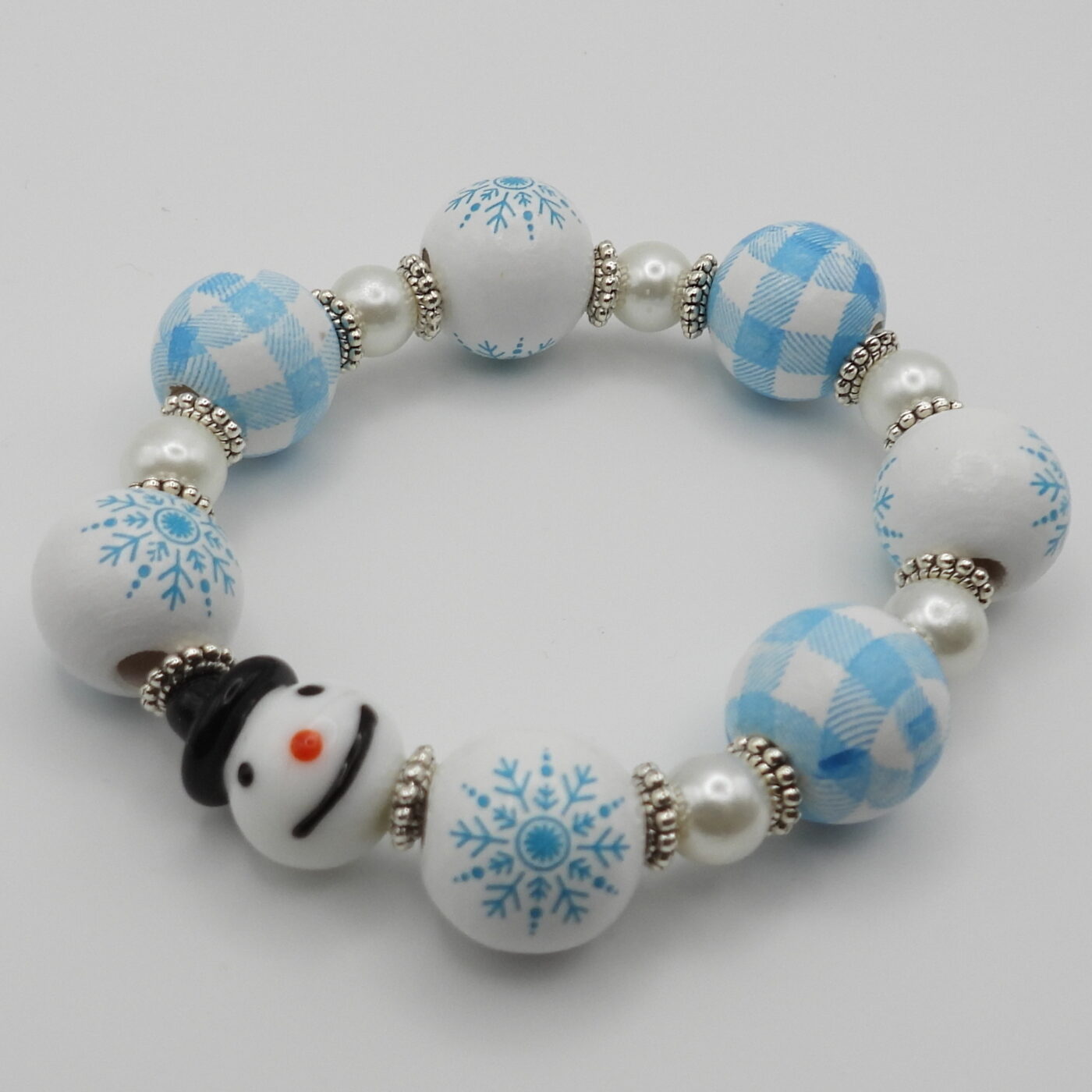 Snowman Snowflake Beaded Stretch Bracelet
