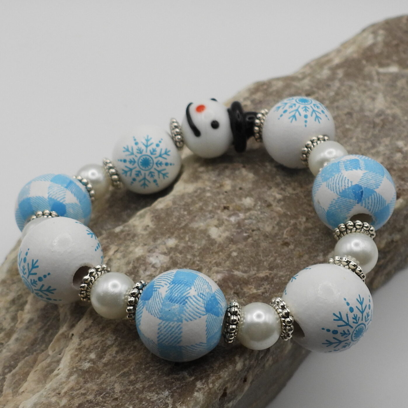 Snowman Snowflake Beaded Stretch Bracelet