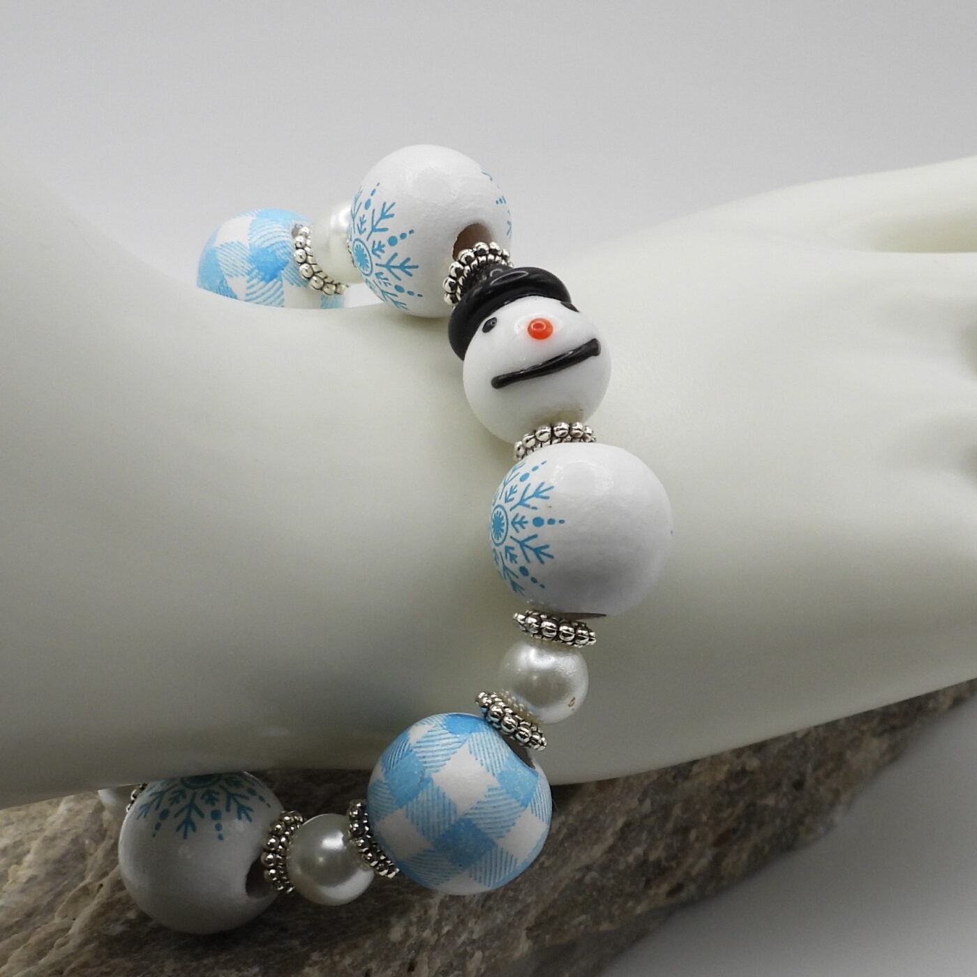 Snowman Snowflake Beaded Stretch Bracelet