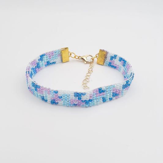 Soft Spring Pastels Thin Loom Beaded Miyuki Glass Seed Bead Bracelet in Crystal Pinks and Blues