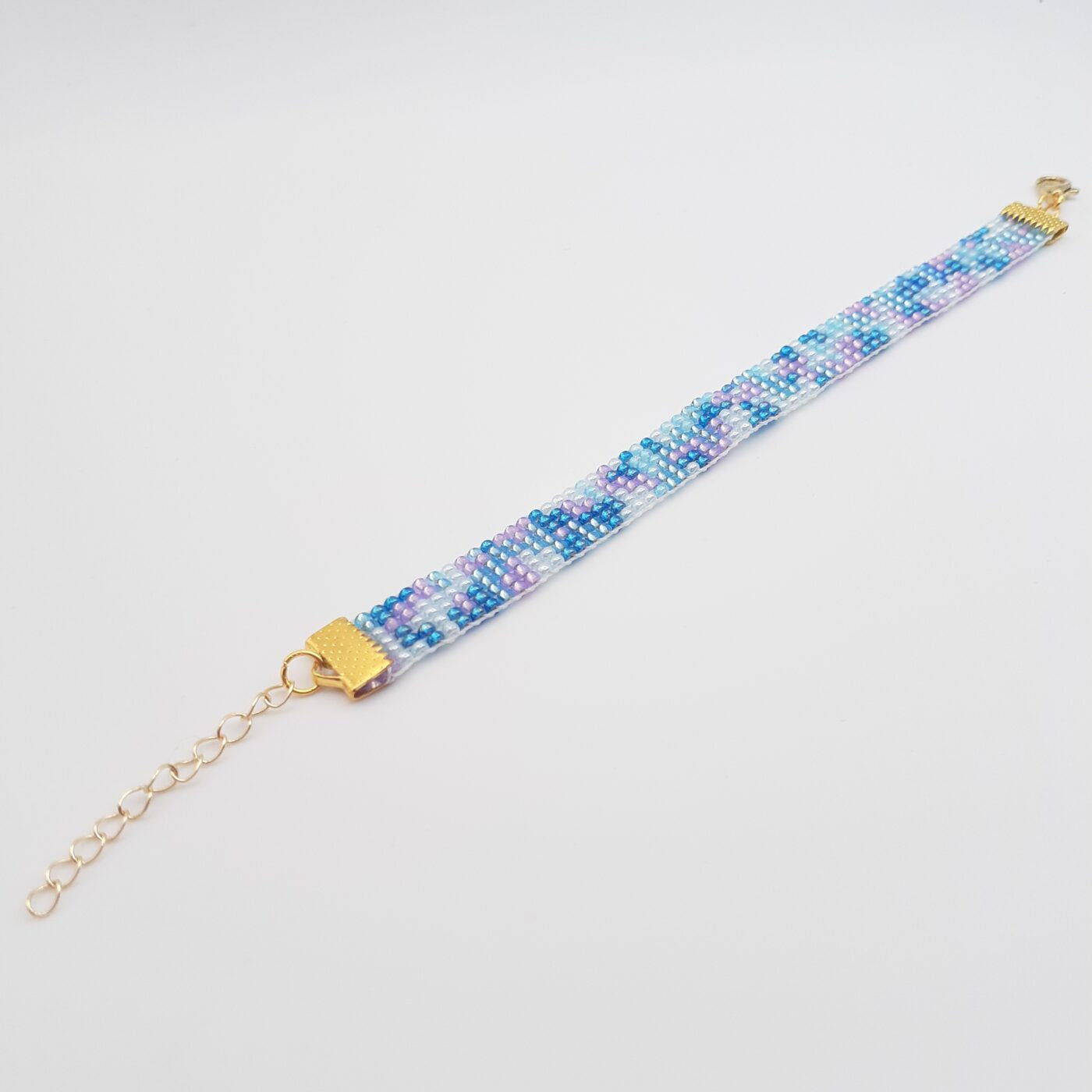 Soft Spring Pastels Thin Loom Beaded Miyuki Glass Seed Bead Bracelet in Crystal Pinks and Blues