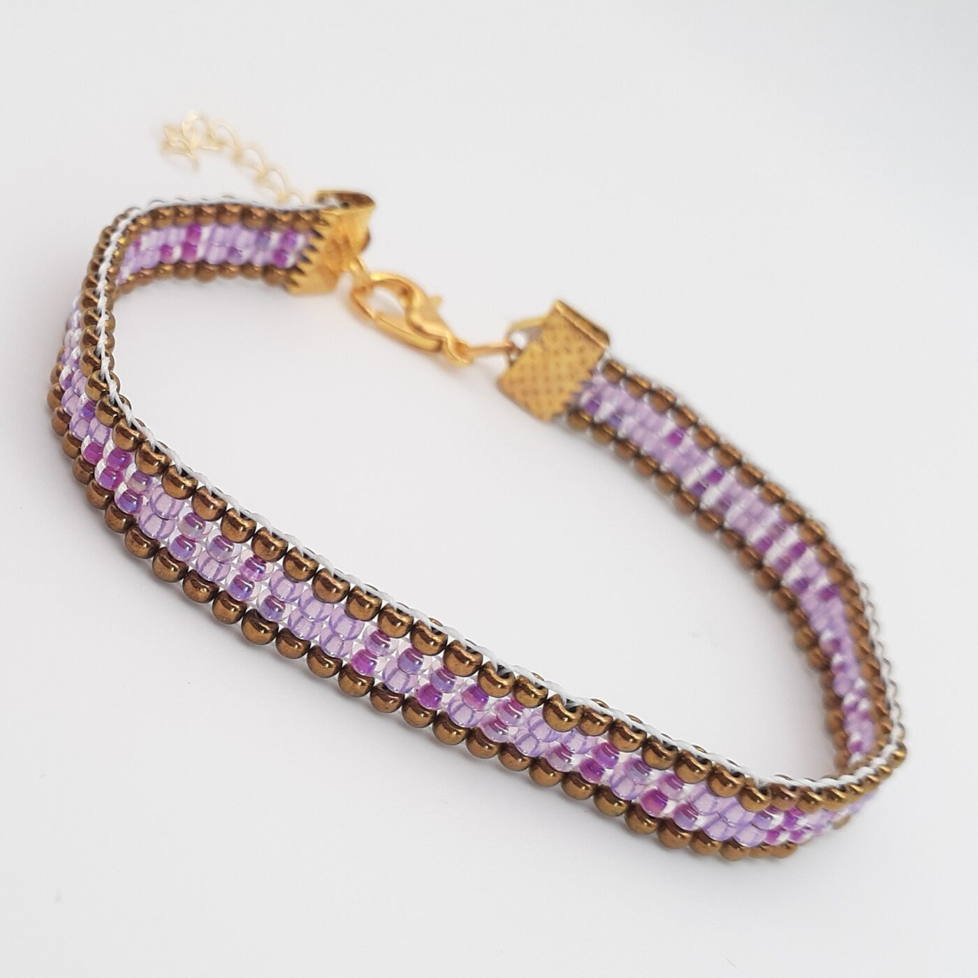Sparkling purples Miyuki seed beads loom handwoven ring and loom beaded thin bracelet