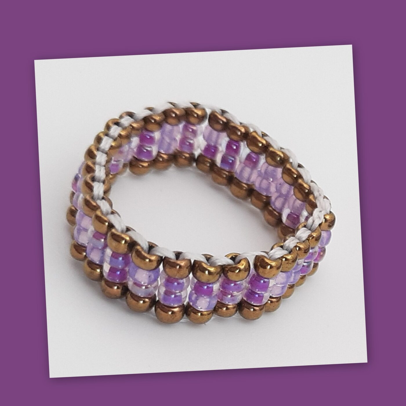 Sparkling purples Miyuki seed beads loom handwoven ring and loom beaded thin bracelet