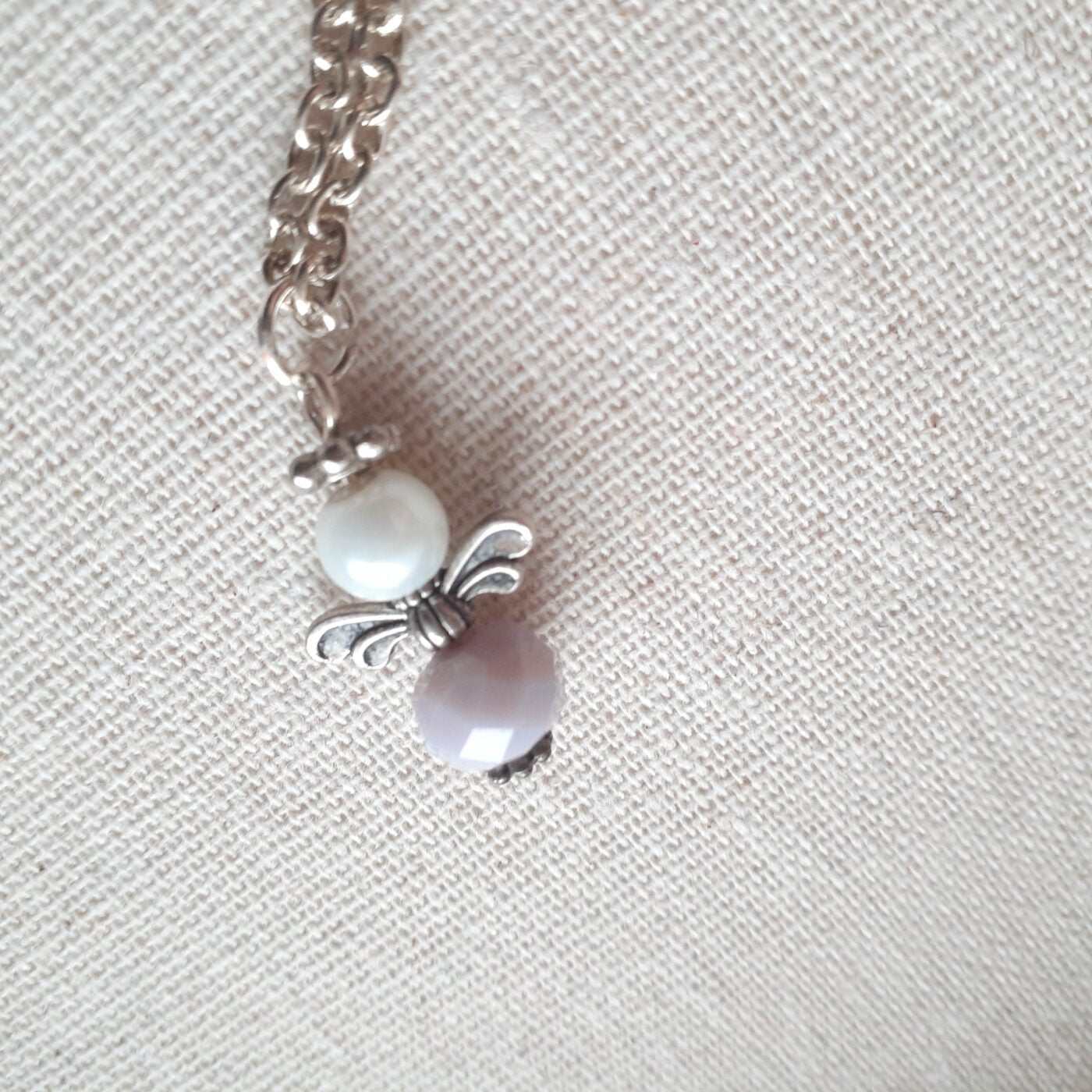 Sterling Silver Chain Necklace with Lava Bead and Swarovski crystal Angel Charm and 3D Brass Feather Charm